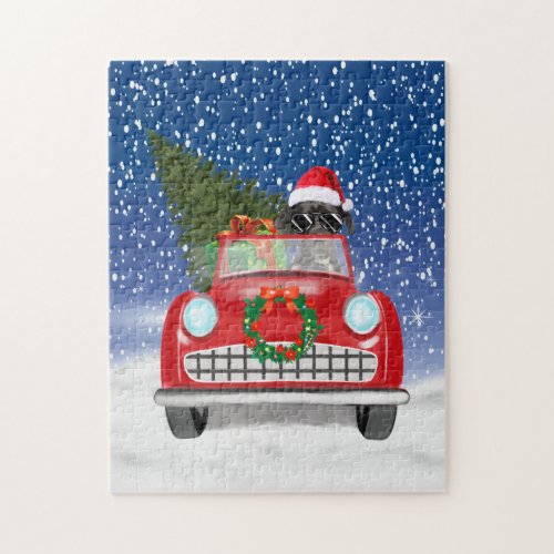 Great Dane Dog Driving Car In Snow Christmas  Jigsaw Puzzle