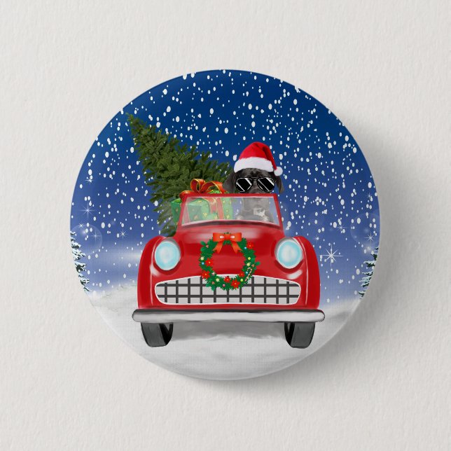Great Dane Dog Driving Car In Snow Christmas  Thro Button (Front)