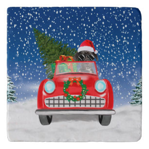 Great Dane Dog Driving Car In Snow Christmas Trivet