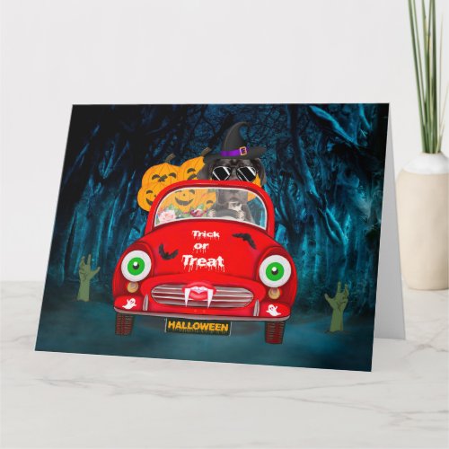 Great Dane Dog Driving Car Scary Halloween Card