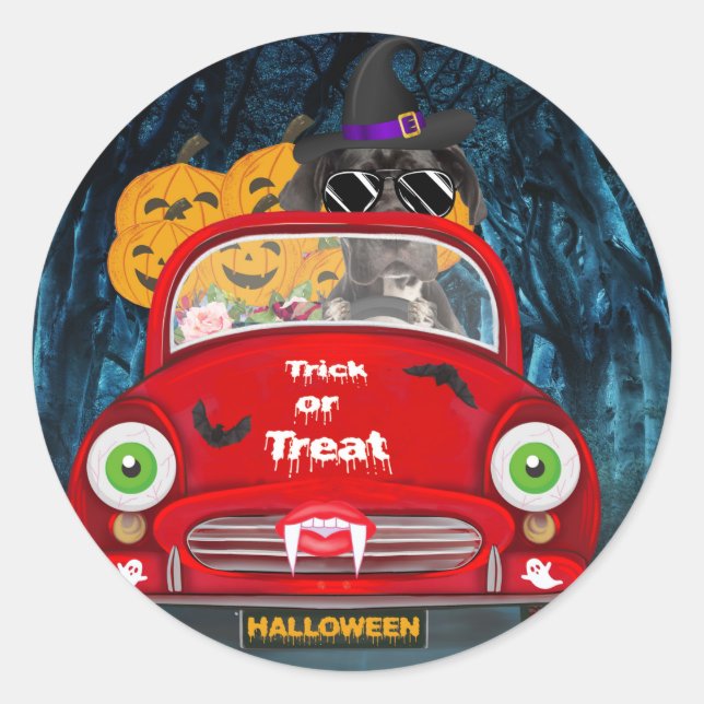Great Dane Dog Driving Car Scary Halloween  Classic Round Sticker (Front)