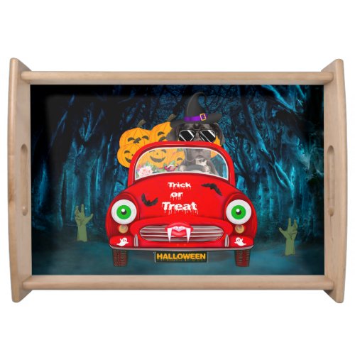 Great Dane Dog Driving Car Scary Halloween  Serving Tray