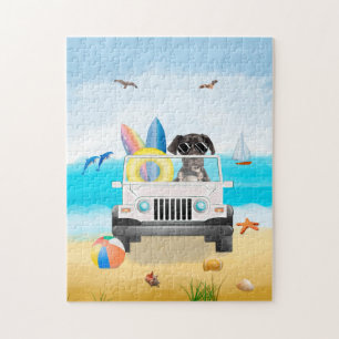 Great Dane Dog Driving on Beach Jigsaw Puzzle