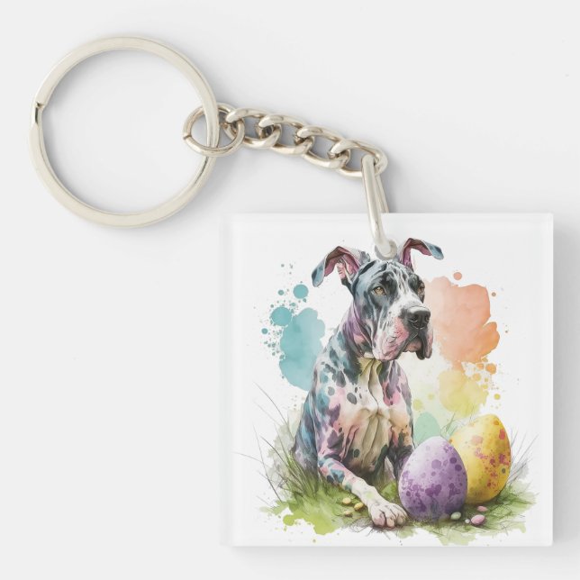 Great Dane Dog Easter Egg, Happy Easter Great Dane Keychain (Front)