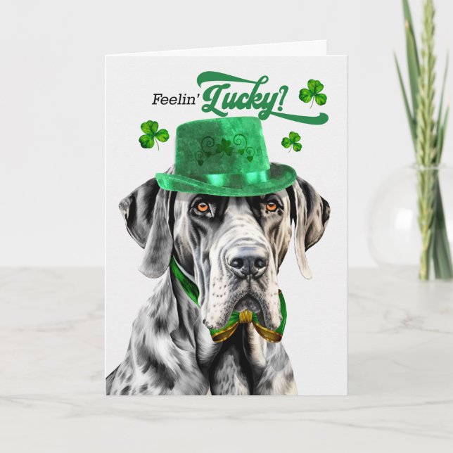 Great Dane Dog Feelin' Lucky St Patrick's Day Holiday Card (Front)
