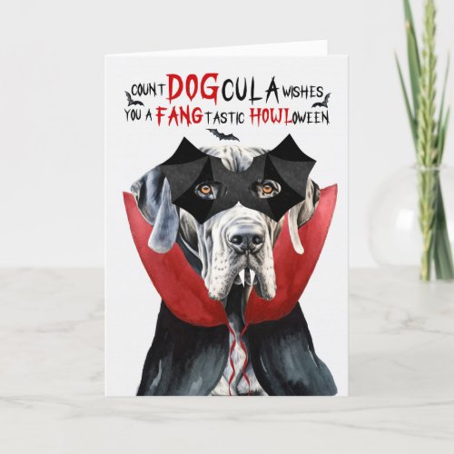 Great Dane Dog Funny Count DOGcula Halloween Holiday Card