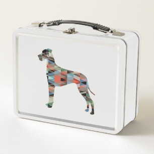 Great Dane Dog Geometric Silhouette Plaid Metal Lunch Box