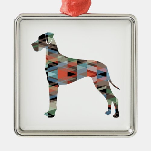 Great Dane Dog Geometric Silhouette Plaid Metal Ornament