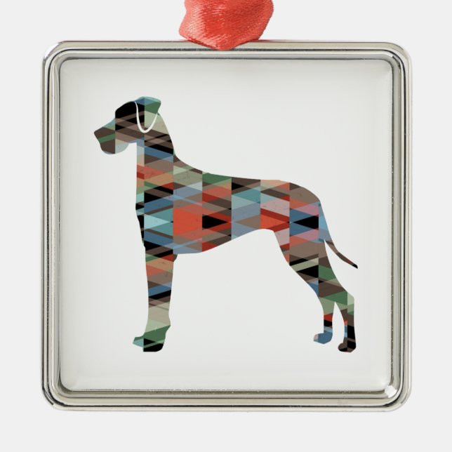 Great Dane Dog Geometric Silhouette Plaid Metal Ornament (Front)