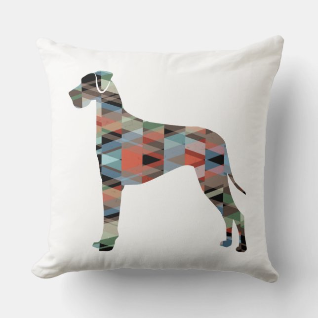 Great Dane Dog Geometric Silhouette Plaid Throw Pillow (Front)