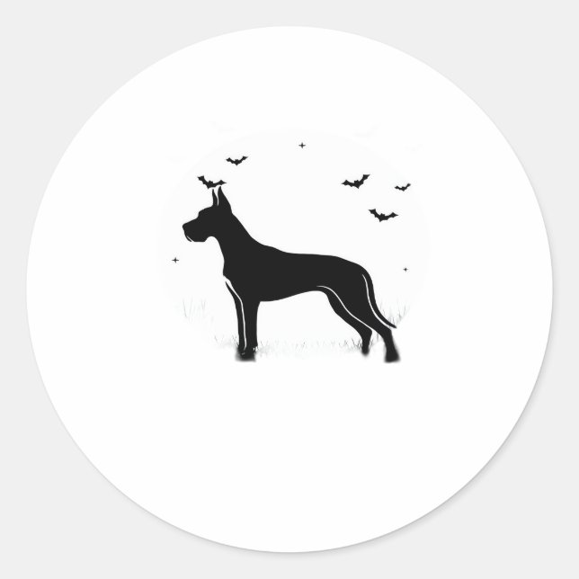 Great Dane Dog � Halloween Moon Silhouette Classic Classic Round Sticker (Front)