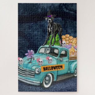 Great Dane Dog Halloween Truck Scary Night Jigsaw Puzzle