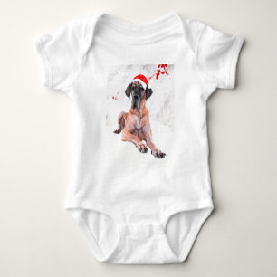 Great Dane Dog Hat Merry Christmas Baby Bodysuit