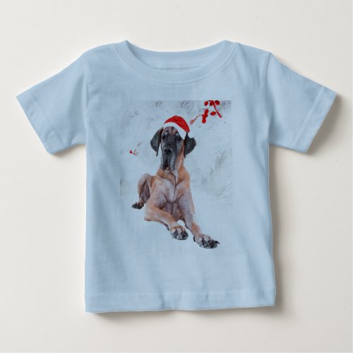 Great Dane Dog Hat Merry Christmas Baby T_Shirt