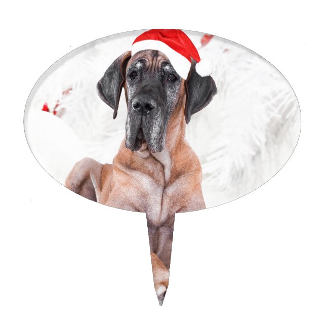 Great Dane Dog Hat Merry Christmas Cake Topper (Front)