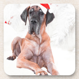 Great Dane Dog Hat Merry Christmas Coaster