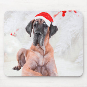 Great Dane Dog Hat Merry Christmas Mouse Pad