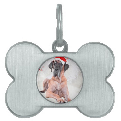 Great Dane Dog Hat Merry Christmas Pet Name Tag