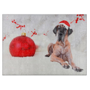 Great Dane Dog Hat Merry Christmas Red Ornament Cutting Board