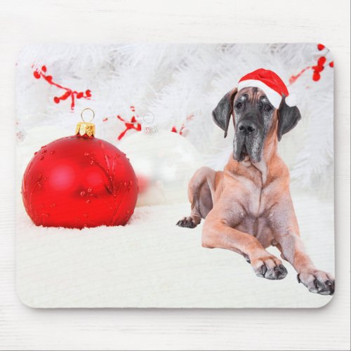 Great Dane Dog Hat Merry Christmas Red Ornament Mouse Pad