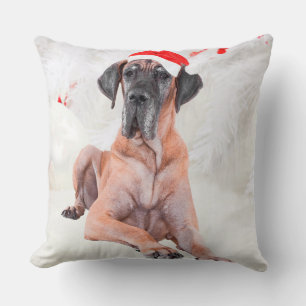 Great Dane Dog Hat Merry Christmas Throw Pillow
