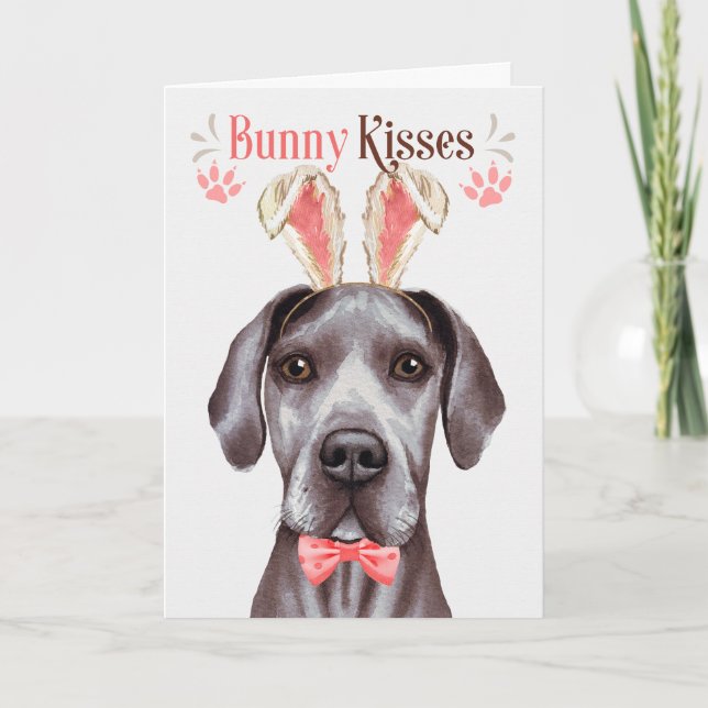 Great Dane Dog in Bunny Ears for Easter Holiday Card (Front)