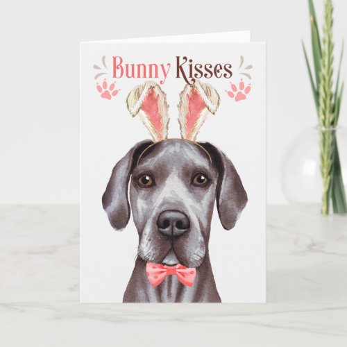 Great Dane Dog in Bunny Ears for Easter Holiday Card