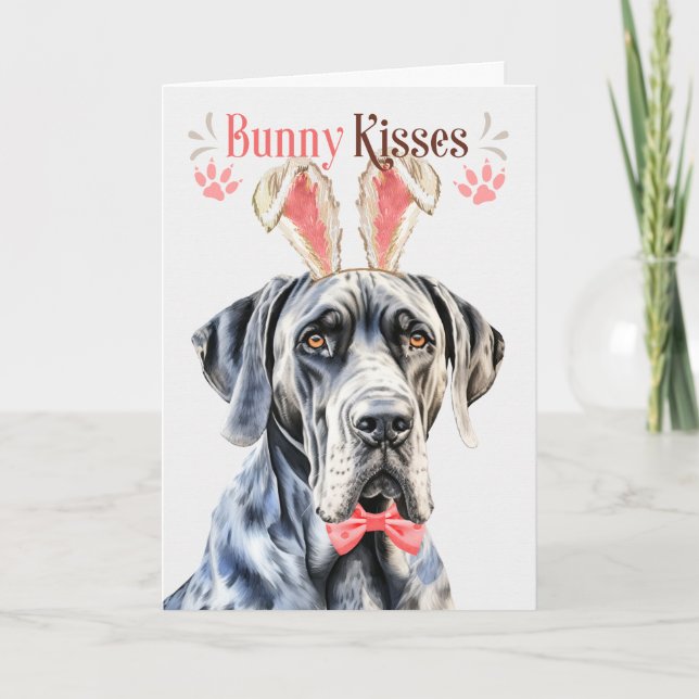 Great Dane Dog in Bunny Ears for Easter Holiday Card (Front)