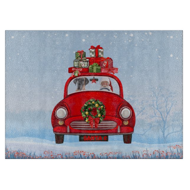 Great Dane Dog In Car With Santa Claus  Cutting Board (Front)
