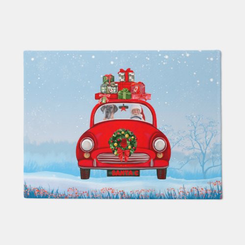 Great Dane Dog In Car With Santa Claus  Doormat