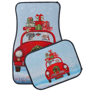 Great Dane Dog In Car With Santa Claus  Floor Mat
