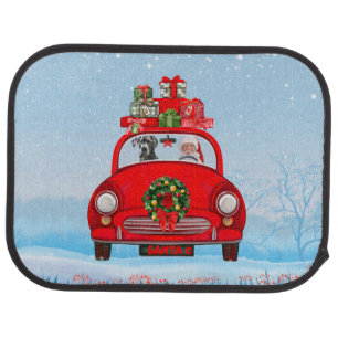 Great Dane Dog In Car With Santa Claus  Floor Mat
