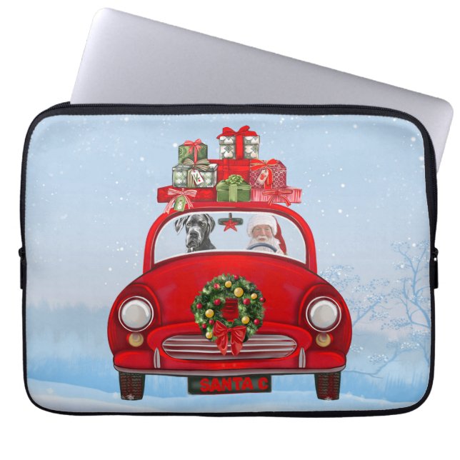 Great Dane Dog In Car With Santa Claus  Laptop Sleeve (Front)