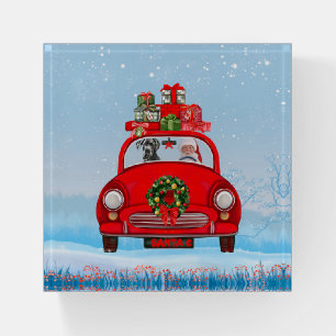 Great Dane Dog In Car With Santa Claus Paperweight