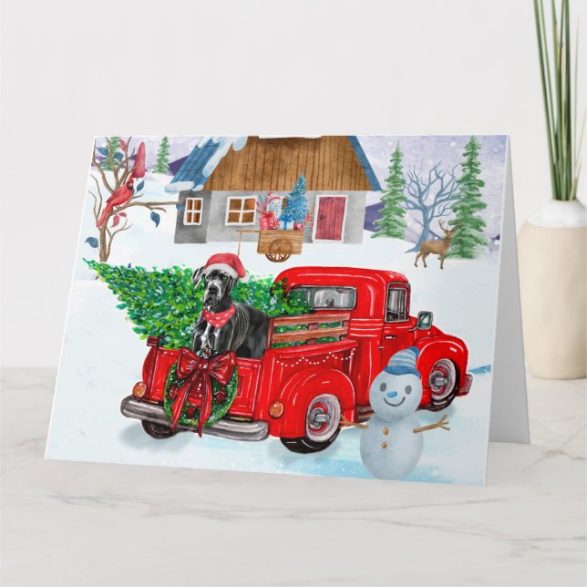 Great Dane Dog In Christmas Delivery Truck Snow Card (Front)