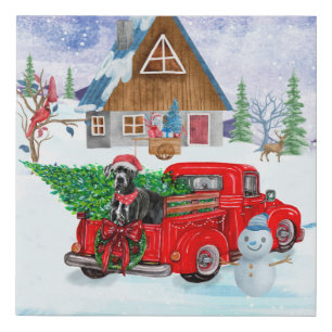 Great Dane Dog In Christmas Delivery Truck Snow Faux Canvas Print
