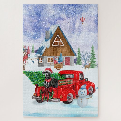 Great Dane Dog In Christmas Delivery Truck Snow Jigsaw Puzzle