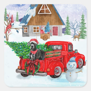 Great Dane Dog In Christmas Delivery Truck Snow Square Sticker