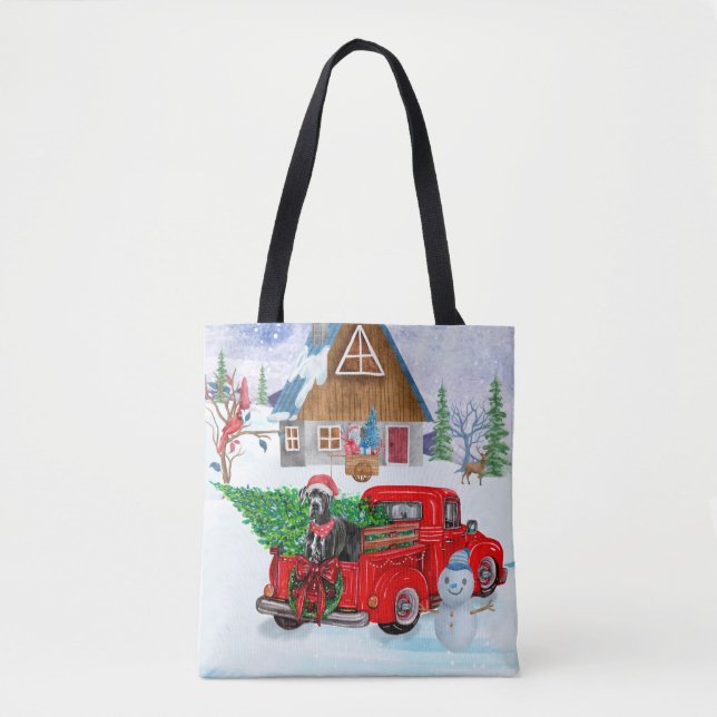 Great Dane Dog In Christmas Delivery Truck Snow  Tote Bag (Front)