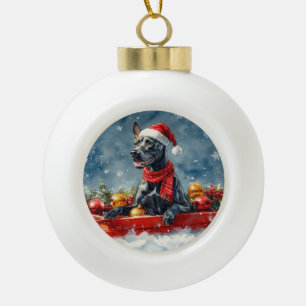 Great Dane Dog in Sledge Let it Snow Christmas Ceramic Ball Christmas Ornament
