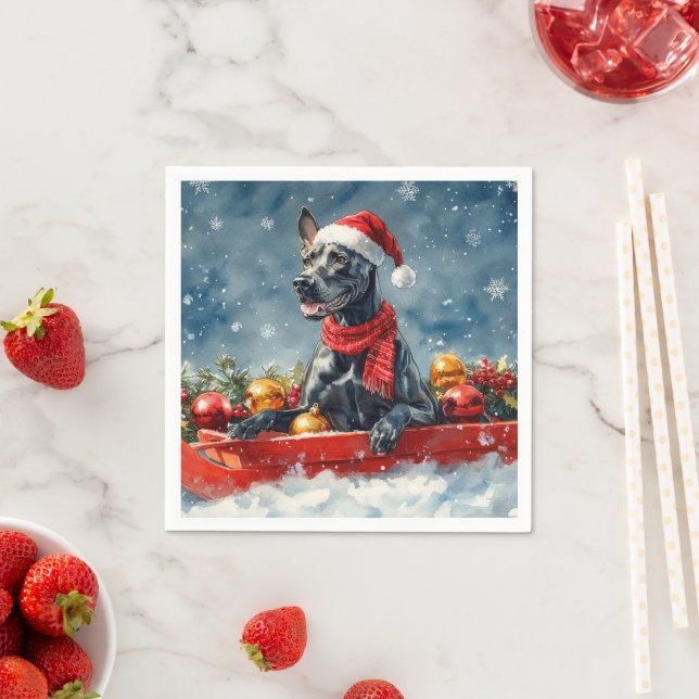 Great Dane Dog in Sledge Let it Snow Christmas Napkins (Insitu)