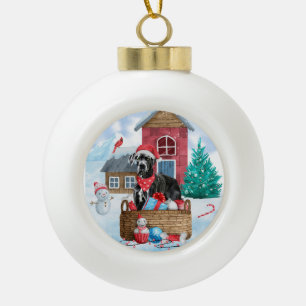 Great Dane Dog In snow Christmas Dog House Ceramic Ball Christmas Ornament