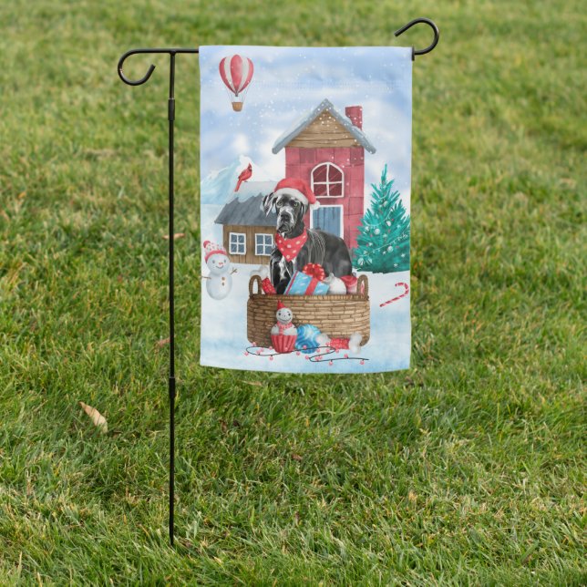 Great Dane Dog In snow Christmas Dog House Garden Flag (In SItu)