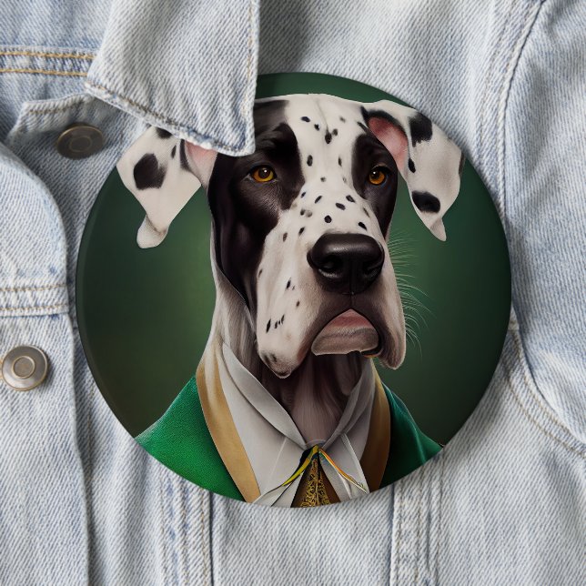 Great Dane Dog in St. Patrick's Day Dress Button (In Situ)