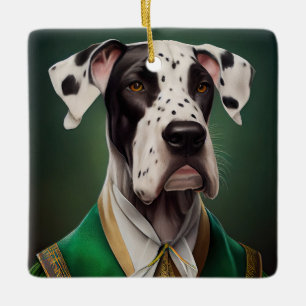 Great Dane Dog in St. Patrick's Day Dress Ceramic Ornament