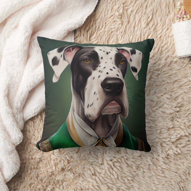 Great Dane Dog in St. Patrick's Day Dress  Throw Pillow (Blanket)