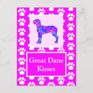 Great Dane Dog Kisses Silhouette Cute Pink & Blue Postcard