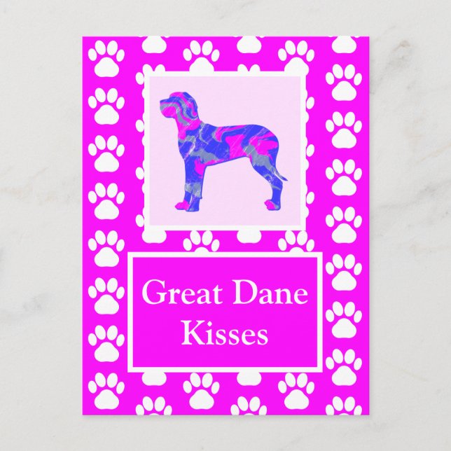 Great Dane Dog Kisses Silhouette Cute Pink & Blue Postcard (Front)