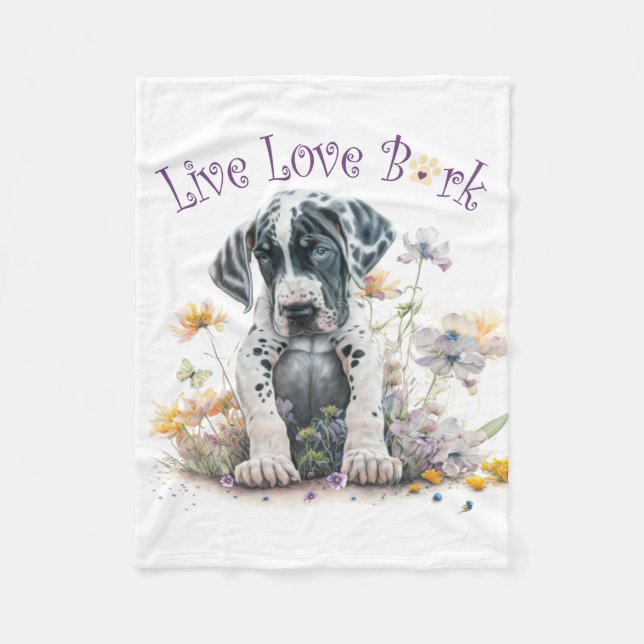 Great Dane Dog Mom Floral Fleece Blanket (Front)