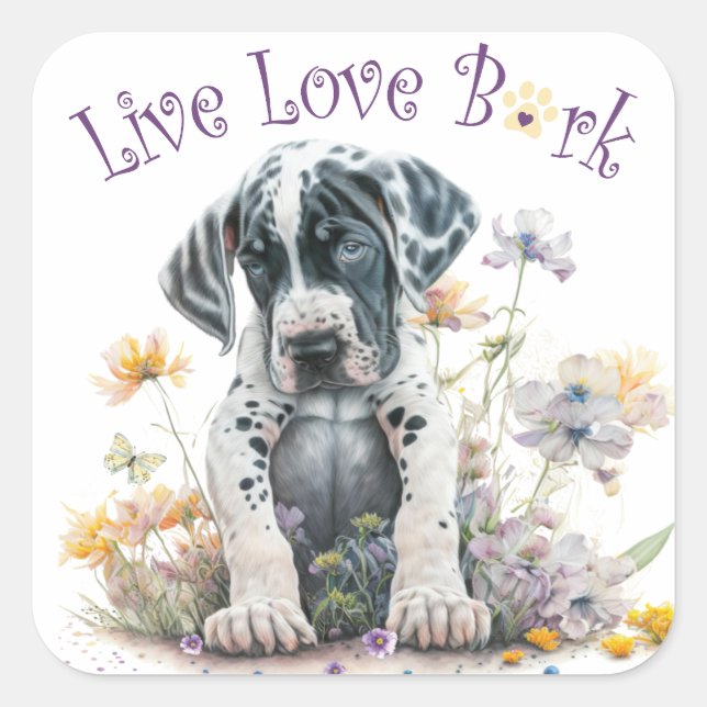 Great Dane Dog Mom Floral Square Sticker (Front)